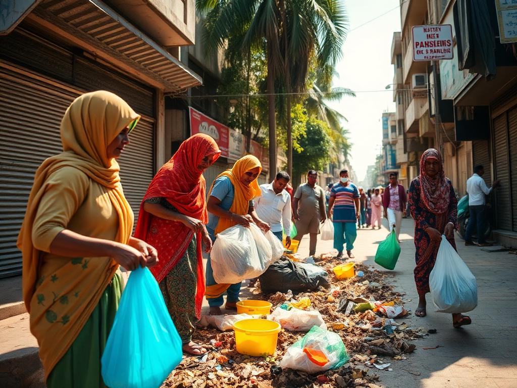 Volunteers clearing litter from a Karachi street